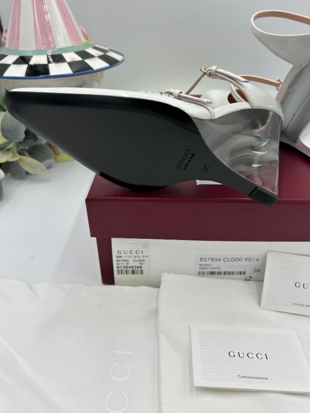 Women’s Gucci Christy Patent Leather Wedge Mules. Size 38. Made in Italy. - Picture 8 of 12